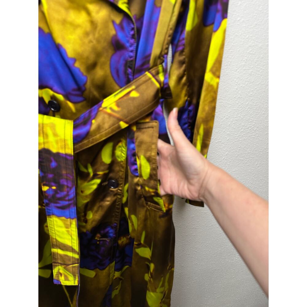 Dries Van Noten floral satin trench coat yellow women US 8 double-breasted - Picture 5 of 15